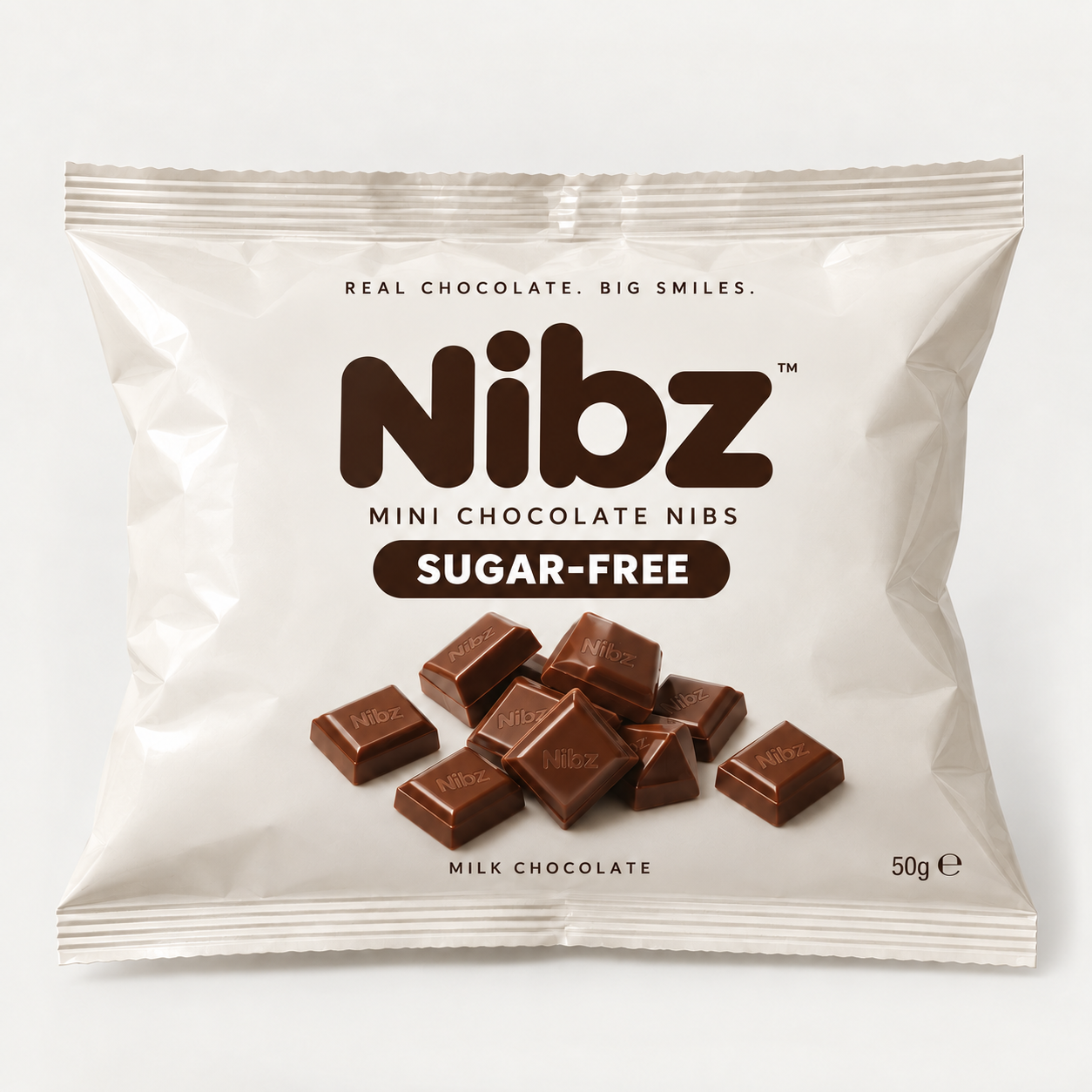 Nibz milk chocolate mini nibs 50g packaging concept